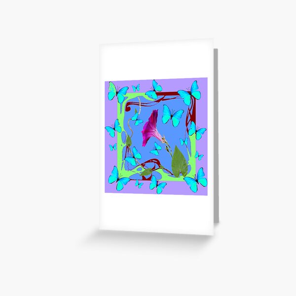 Item preview, NEON BLUE BUTTERFLIES & FUCHSIA FLOWER LIME GARDEN ART designed and sold by sharlesart.