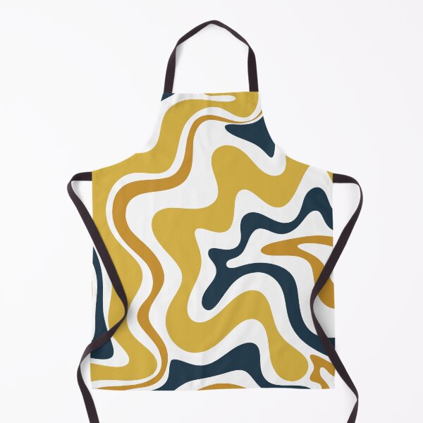 Item preview, Retro Liquid Swirl Abstract Pattern in Mustard Yellow, Navy Blue, and White designed and sold by kierkegaard.