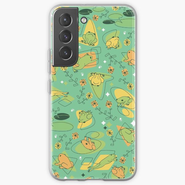 Mid Century Nostalgic Frogs Pattern Lagoon Blue Samsung Galaxy Flexible Hülle