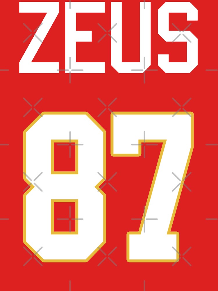 GoatGearDotUS Limited Edition Travis Kelce, Zeus 87 Jersey Style Shirt, Kansas City Chiefs Unisex Hoodie