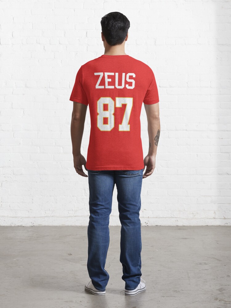 GoatGearDotUS Limited Edition Travis Kelce, Zeus 87 Jersey Style Shirt, Kansas City Chiefs Unisex Hoodie