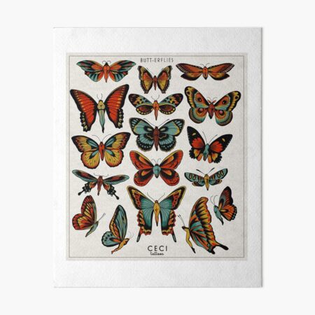 Butterflies traditional tattoo flash Art Board Print