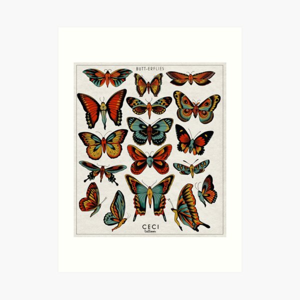 Butterflies traditional tattoo flash Art Print