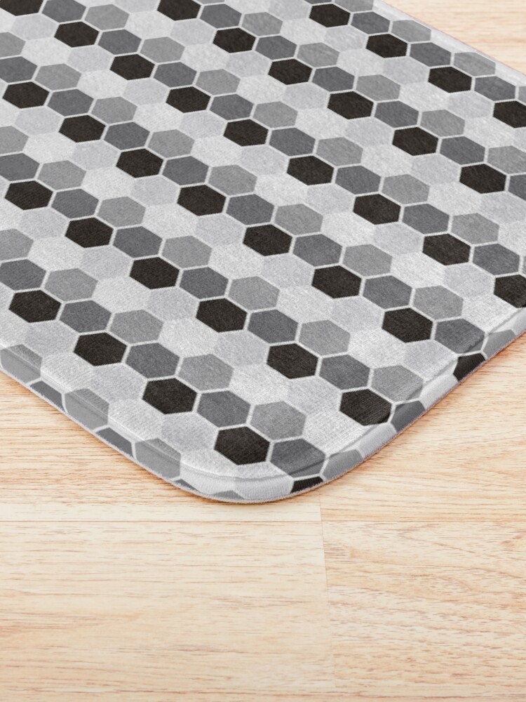 "Hexagon hex Geometric Pattern Black Grey " Bath Mat for Sale by