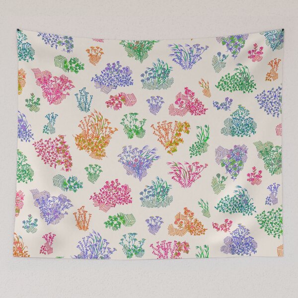 Item preview, Vintage Neon Rainbow Cream Floral - Nanakusa The Seven Grasses of Autumn designed and sold by Charredsky.