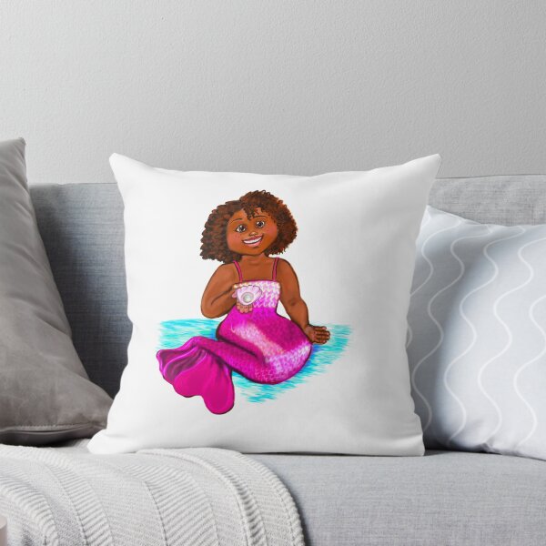 Item preview, mermaid holding a pearl, Afro hair in two puffs and brown skin - light background designed and sold by Artonmytee.