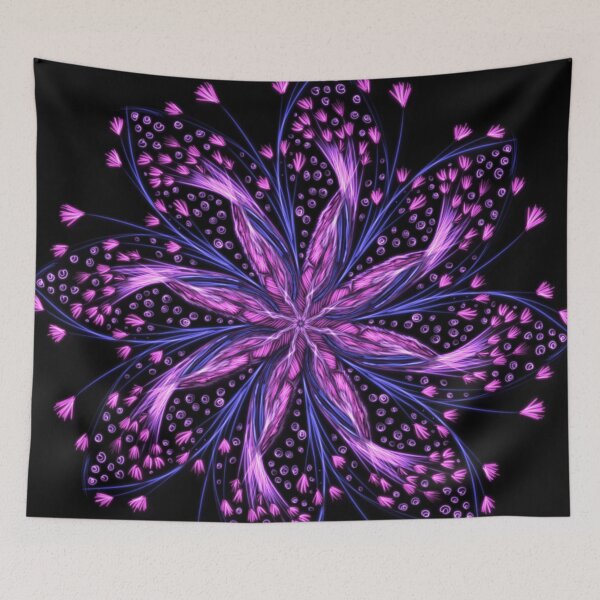 Item preview, Pink and purple feathery wildflowers spin and sway within one flower at nightfall  designed and sold by busyBeanz.