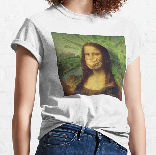 Mona Lisa Portrait by Leonardo da Vinci Italian Renaissance with Face Mask Coronavirus COVID-19 Funny Hilarious  Classic T-Shirt