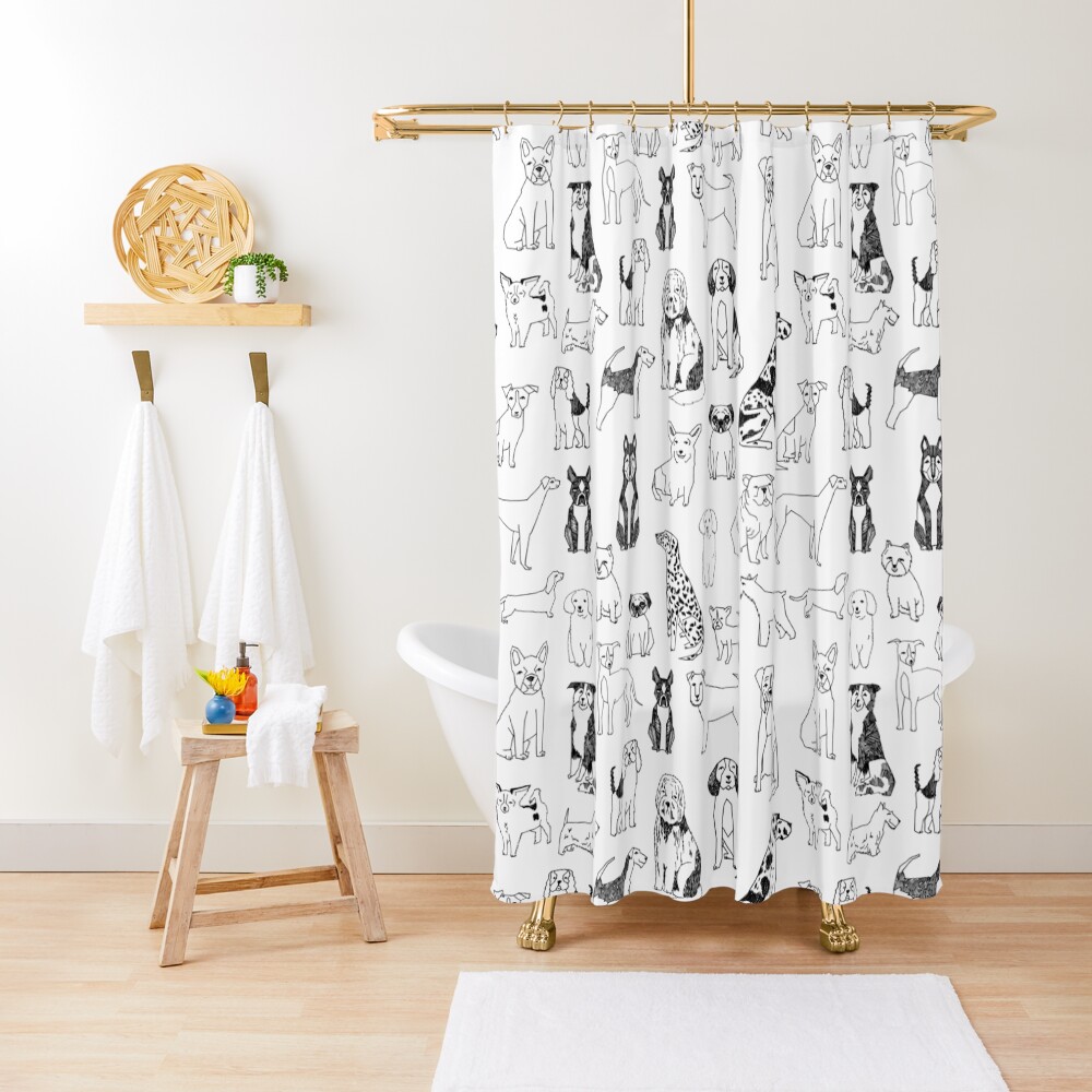 Dogs Dogs Dogs - White background Shower Curtain