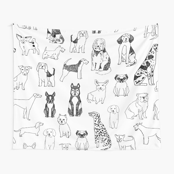 Dogs Dogs Dogs - White background Tapestry