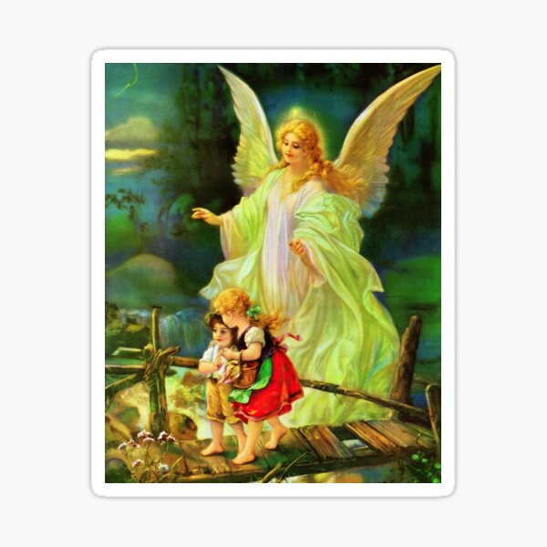 Guardian Angel and Children on the Bridge Vintage Catholic  Sticker