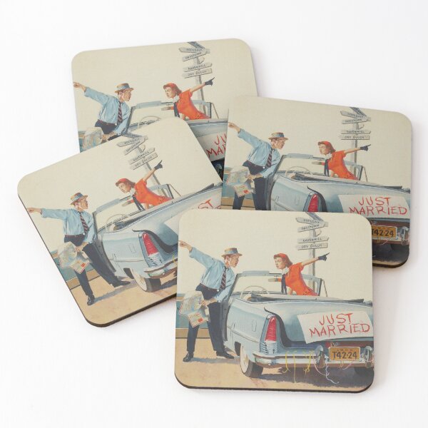 Artikelvorschau, Just Married, Honeymoon, Newlyweds, Retro Vintage Poster  entworfen und verkauft von vintagevivian.