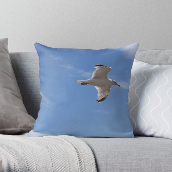Seagull over Brighton Beach Throw Pillow