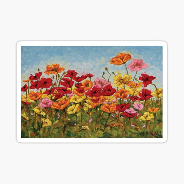 A Garden of Colorful Poppies Sticker