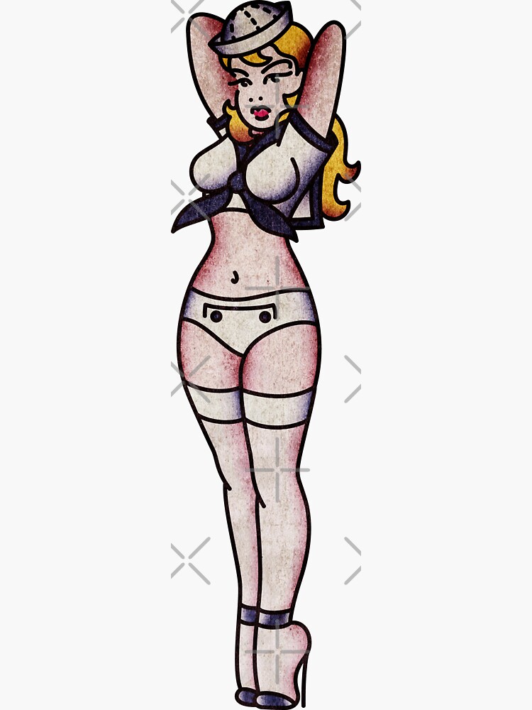 Thumbnail 3 of 3, Sticker, Salty-Dog2 American Traditional Sailor Girl Pin-up designed and sold by Salty-Dog2.