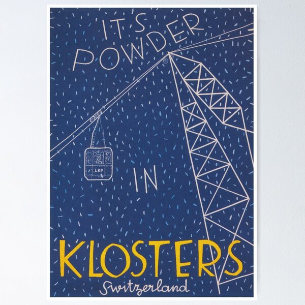 Item preview, Klosters Switzerland Vintage Ski Poster designed and sold by vintagevivian.