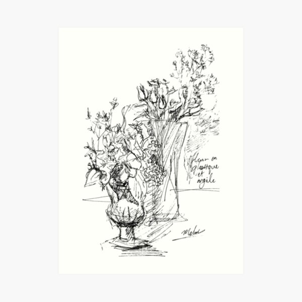 Flowers in Vases - Black and White Art Print