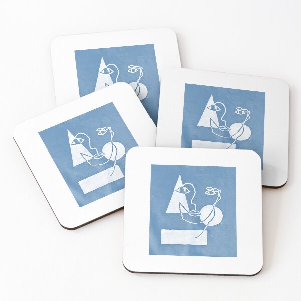 Item preview, Abstract Face w/ Geometric Minimalist Shapes Sketch (Blue) Available as a Sticker, Print, and Apparel designed and sold by JaidenBirdie.