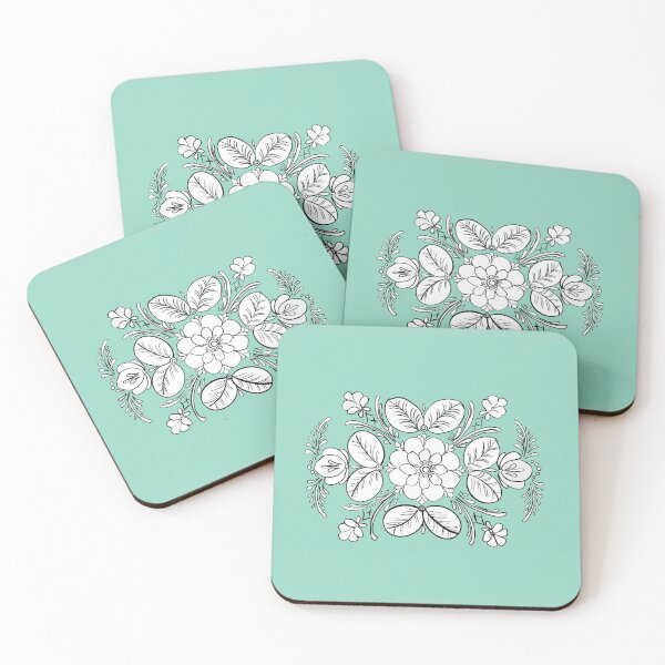 Item preview, Floral Wedding Print Norwegian Rosemaling Inspired Seafoam Green designed and sold by KjirstenLogan.