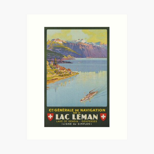 Item preview, Lac Leman Switzerland Vintage Travel Poster designed and sold by vintagevivian.