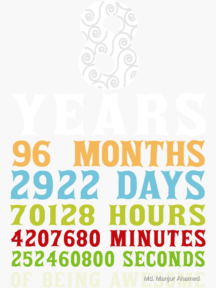 Years 96 Months Funny Years Old Countdown 8th Birthday