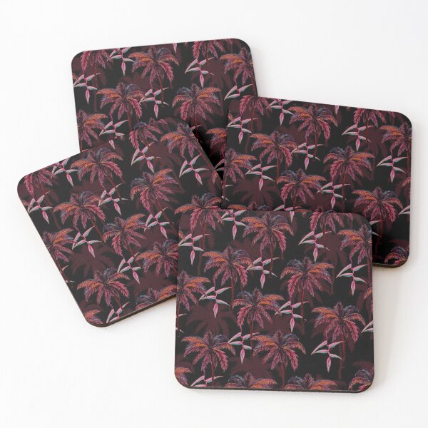 Item preview, Palm trees and heliconias on black designed and sold by varelagraphics.