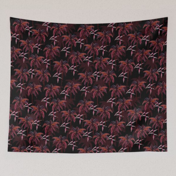 Item preview, Palm trees and heliconias on black designed and sold by varelagraphics.