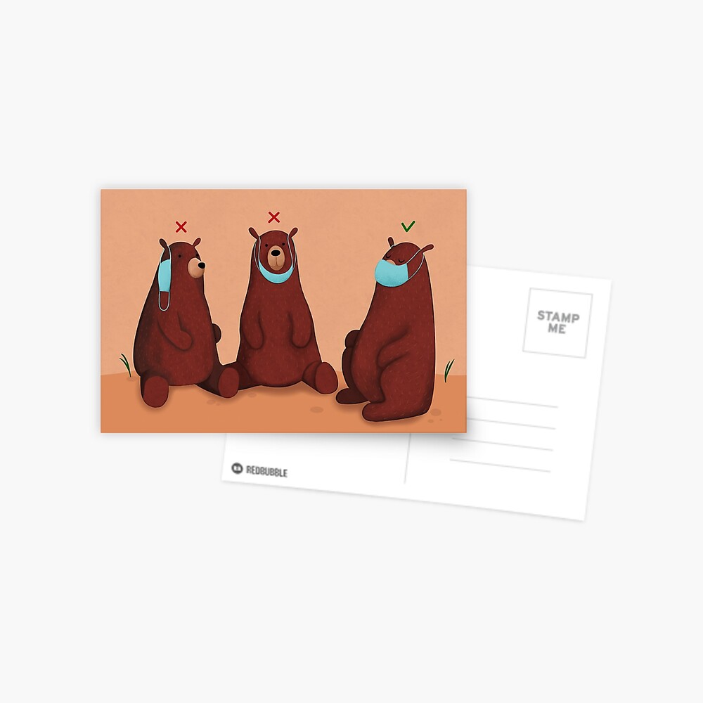 Süße Bären zeigen wie man die Maske richtig trägt Postkarte