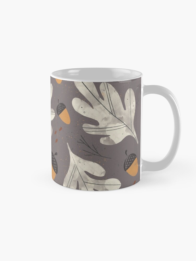 Alternate view of Vintage acorns and oak leaves pattern on dark background Mug