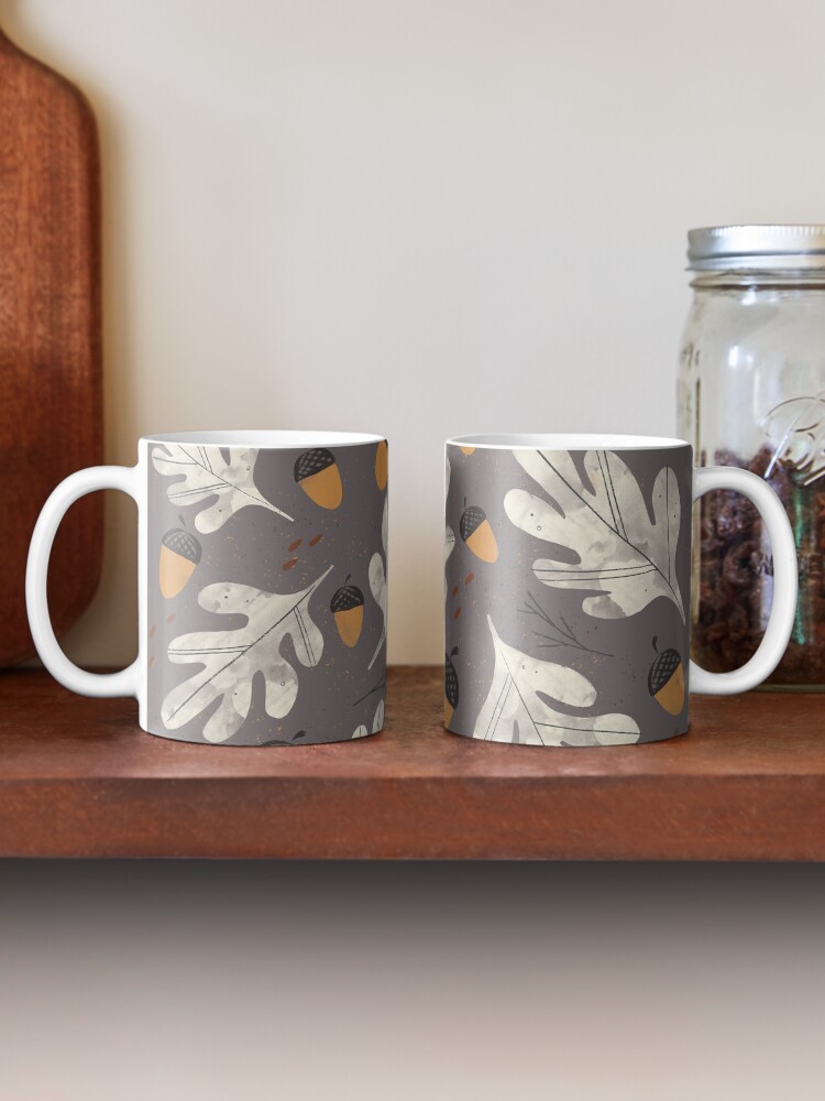 Alternate view of Vintage acorns and oak leaves pattern on dark background Mug