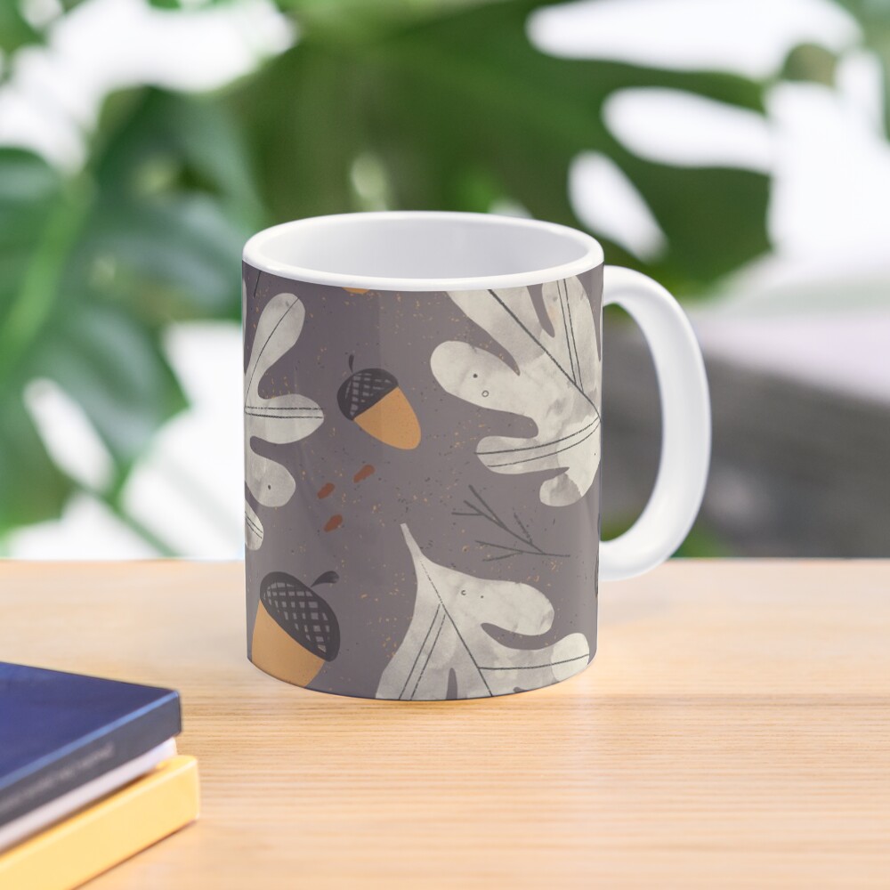 Vintage acorns and oak leaves pattern on dark background Mug