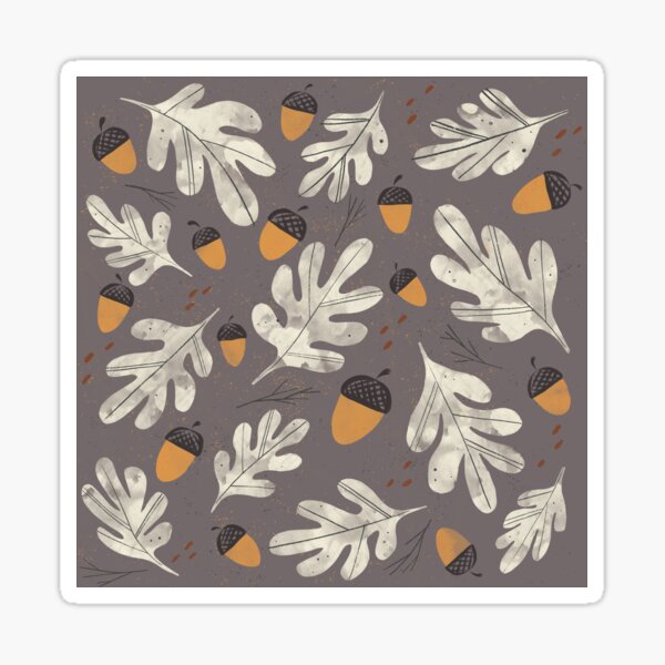 Vintage acorns and oak leaves pattern on dark background Sticker