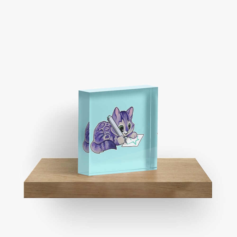 Purple drawing kitty Acrylic Block