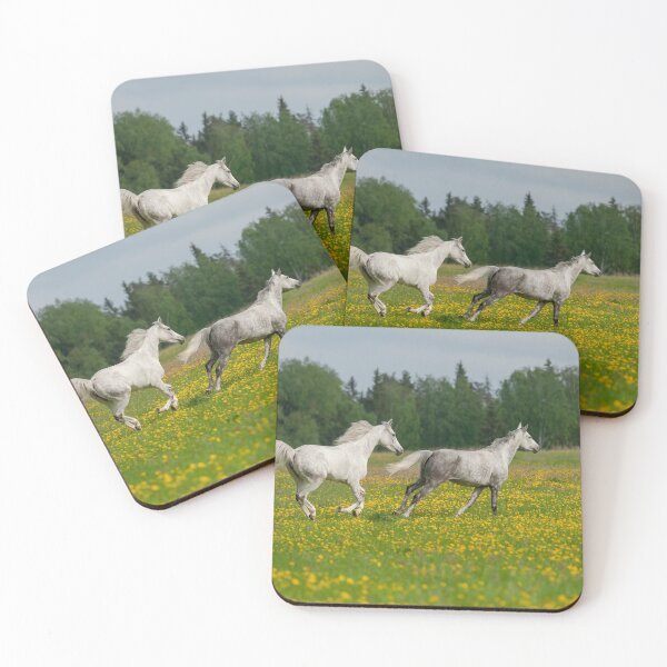 Item preview, Gray arabian horses running free in the field of dandelions designed and sold by marusya1.