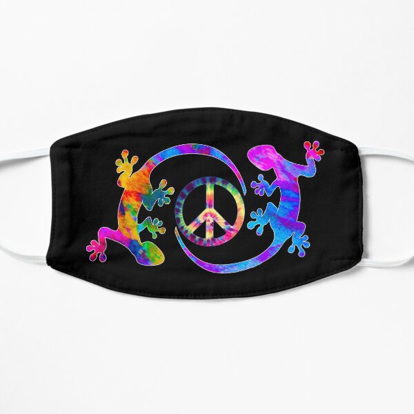 Two Geckos Tie Dye Peace Sign and Gecko Design Flat Mask