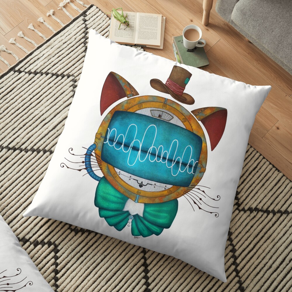 Shoupignon the robot-cat steampunk Floor Pillow