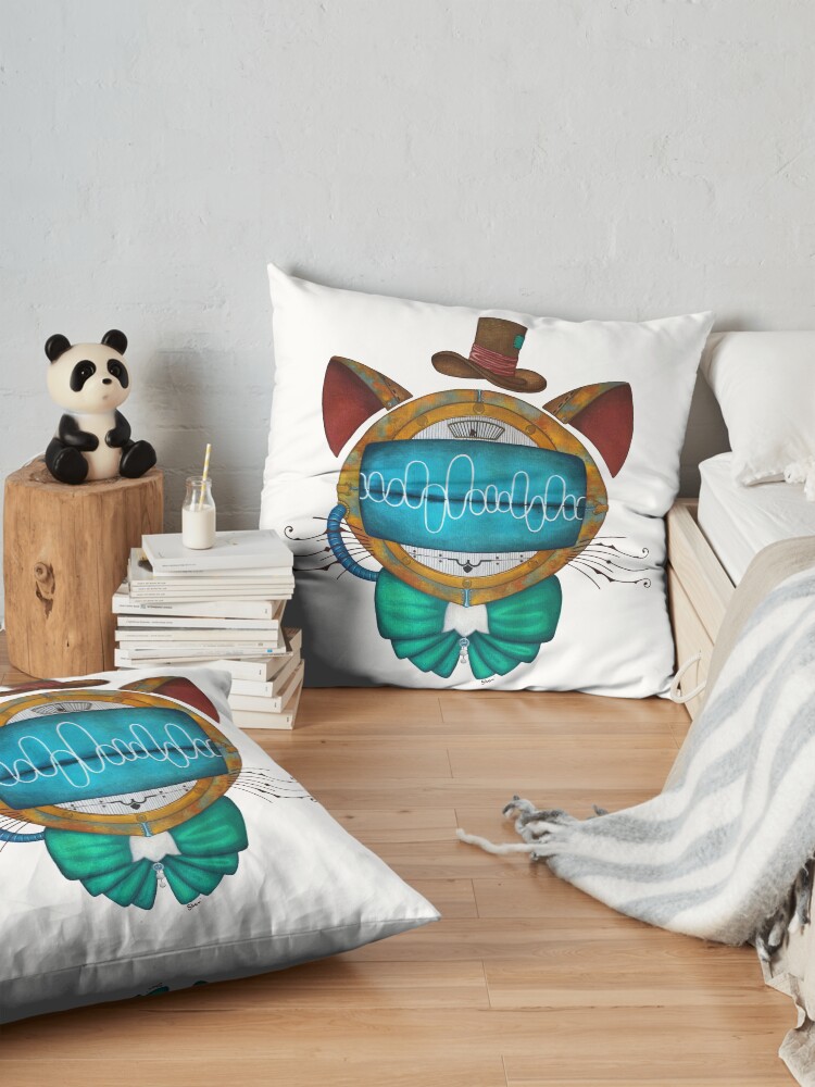 Alternate view of Shoupignon the robot-cat steampunk Floor Pillow