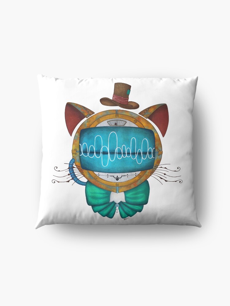 Alternate view of Shoupignon the robot-cat steampunk Floor Pillow