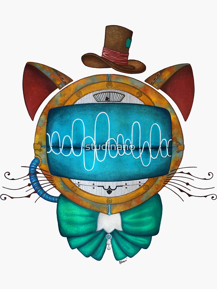 Thumbnail 3 of 3, Sticker, Shoupignon the robot-cat steampunk designed and sold by studinano.