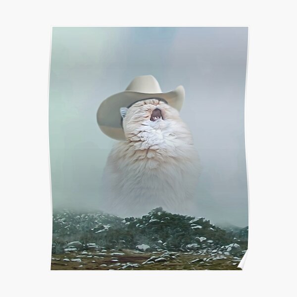 Cat Cowboy Meme Meowdy Singing Cat Wearing A Cowboy Hat Meme Poster ...