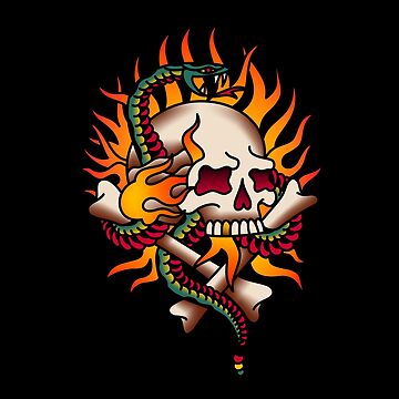Artwork thumbnail, Salty-Dog2 American Traditional Flaming Skull & Snake Version 2 by Salty-Dog2