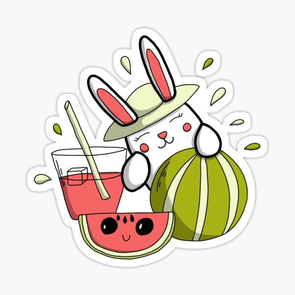 Fraicheur de l'été - Lapin et pastèque doodle Sticker