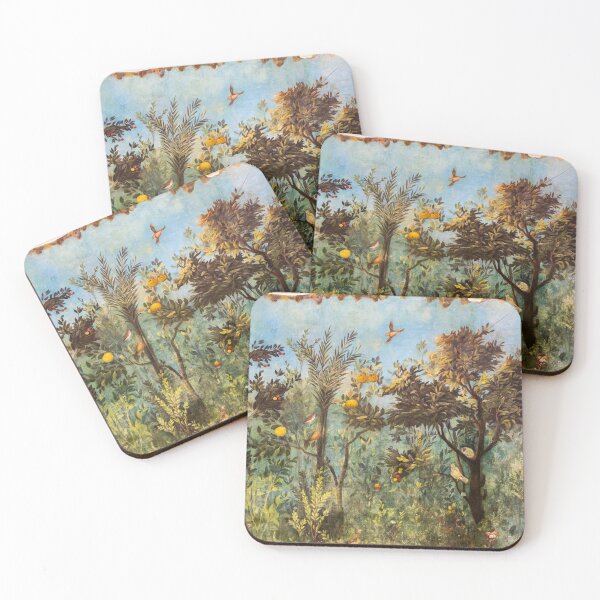 Item preview, ANTIQUE ROMAN WALL PAINTING Flower Garden Flying Birds ,Quince and Apple Trees  designed and sold by BulganLumini.