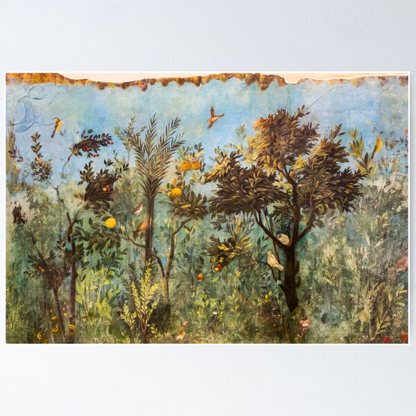 Item preview, ANTIQUE ROMAN WALL PAINTING Flower Garden Flying Birds ,Quince and Apple Trees  designed and sold by BulganLumini.