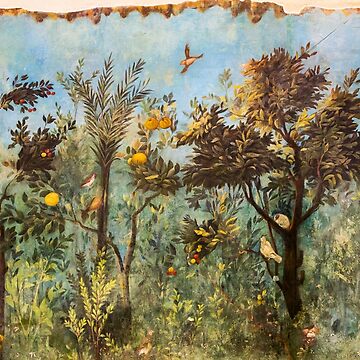 Artwork thumbnail, ANTIQUE ROMAN WALL PAINTING Flower Garden Flying Birds ,Quince and Apple Trees  by BulganLumini