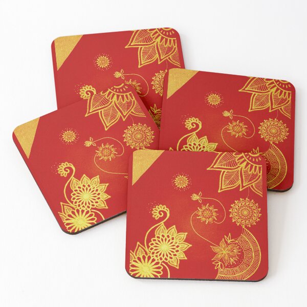 Item preview, Velvet Red Golden Vintage Style Rangoli Print designed and sold by Dipwins-20.