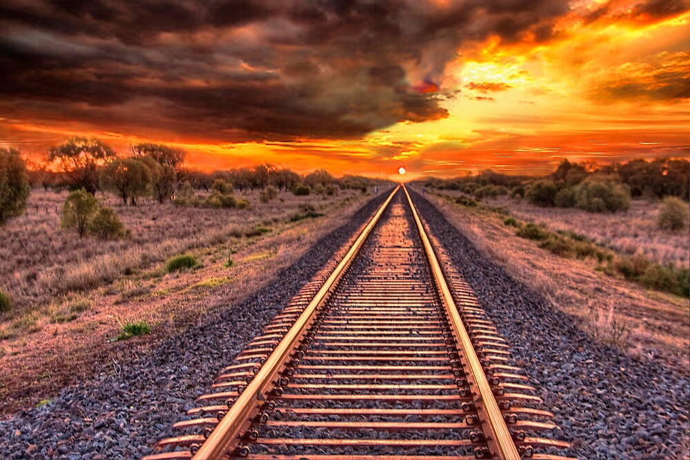 "Train track to sunset" by Chris Brunton | Redbubble