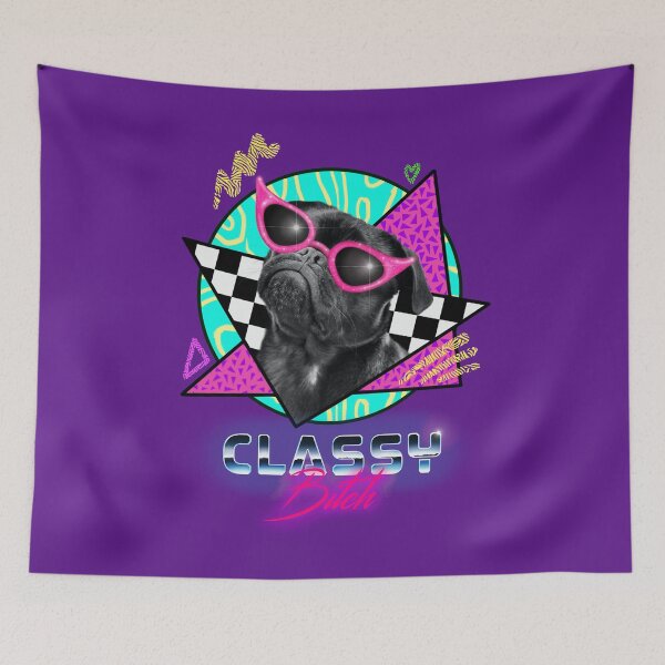 Item preview, Classy Bitch - Black Pug Dog Wearing Sunglasses designed and sold by theBlueKazoo.