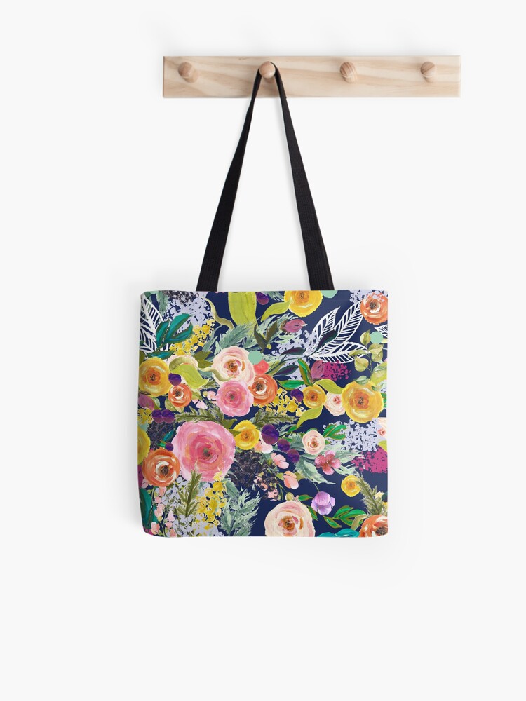 navy floral bag