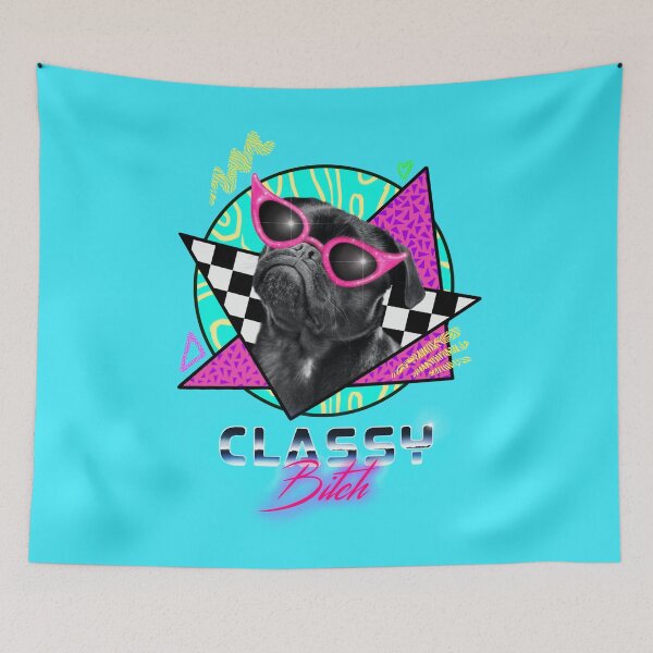 Item preview, Black Pug Dog Wearing Sunglasses - Classy Bitch designed and sold by theBlueKazoo.